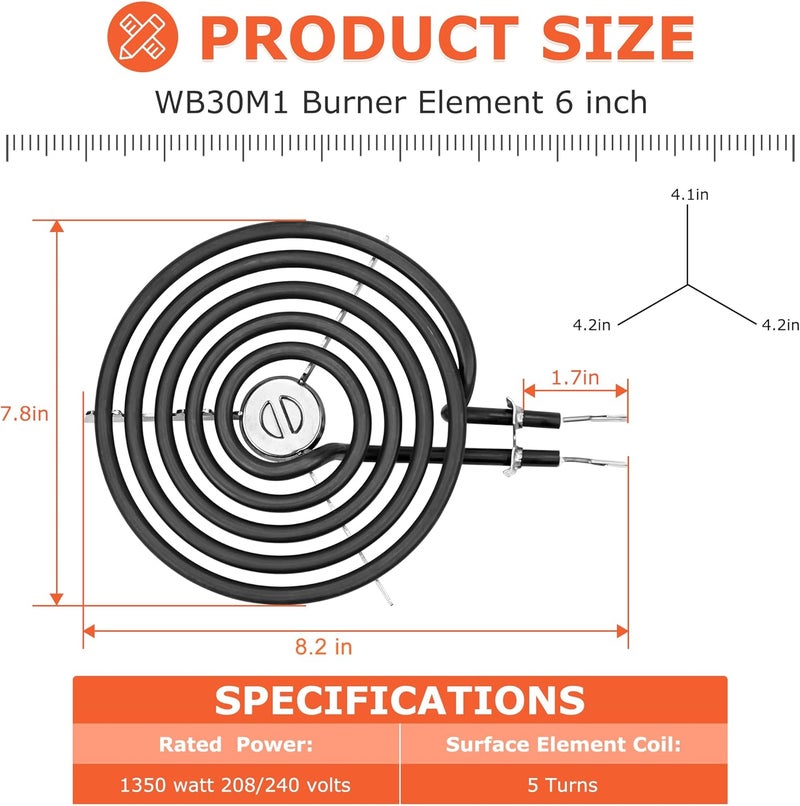 Fetechmate WB30M1 WB30M2 Electric Range Stove Top Surface Element Burner Kit and WB31T10010 WB31T10011 Silver Chrome Drip Pans Replacement for G.E Hot-point Range Stove by - Image 2